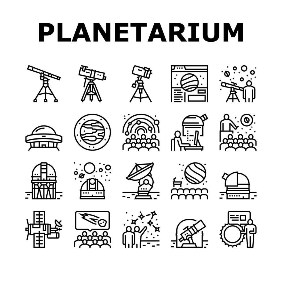 planetarium utrustning samling ikoner set vektor