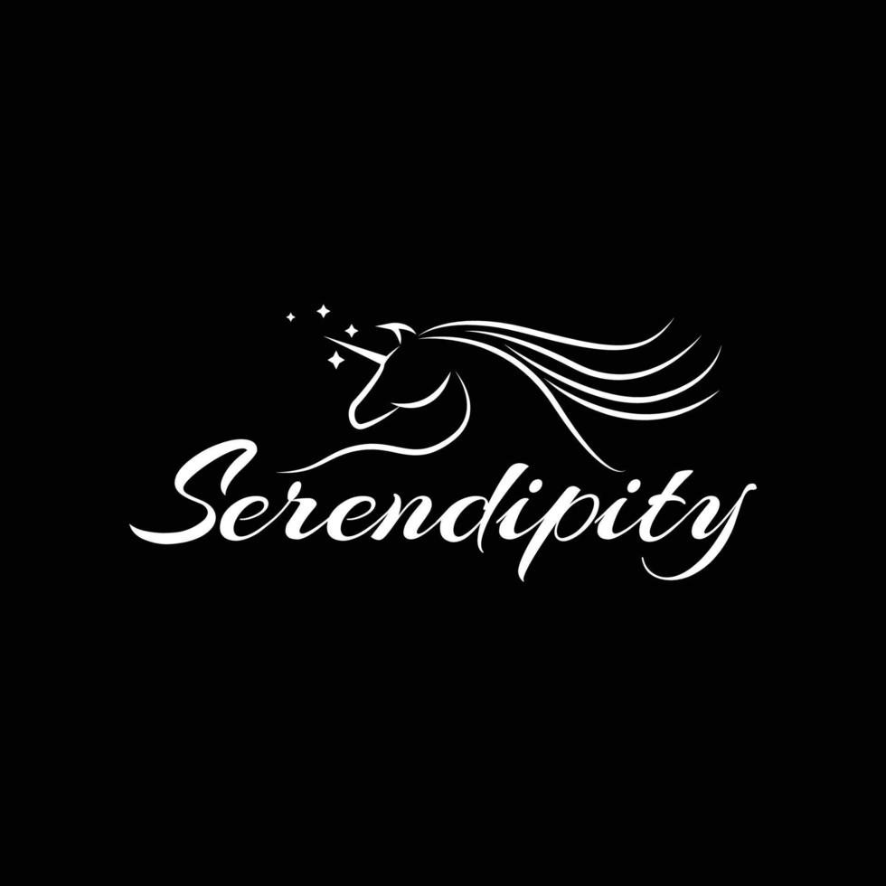 serendipity häst logotyp med enhörning illustration vektor