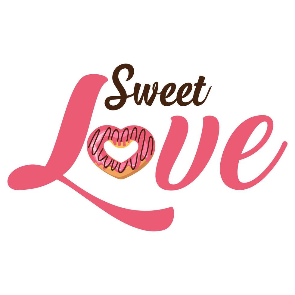 süße Liebestypografie mit Donut-Icon-Vektor vektor