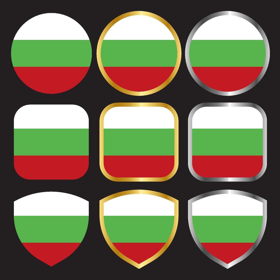 bulgarien flagga vektor ikonuppsättning med guld och silver kant