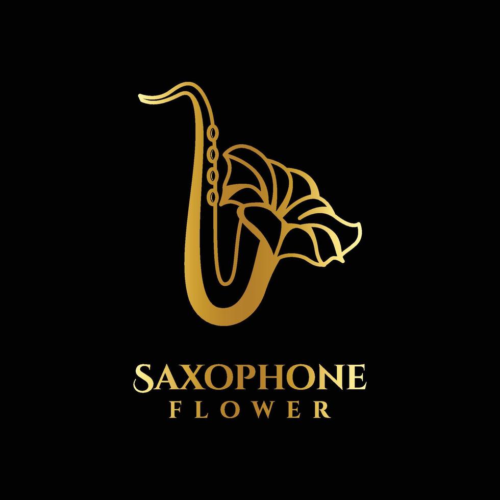 Luxus-Gold-Saxophon-Blume-Logo-Vektor-Vorlage vektor