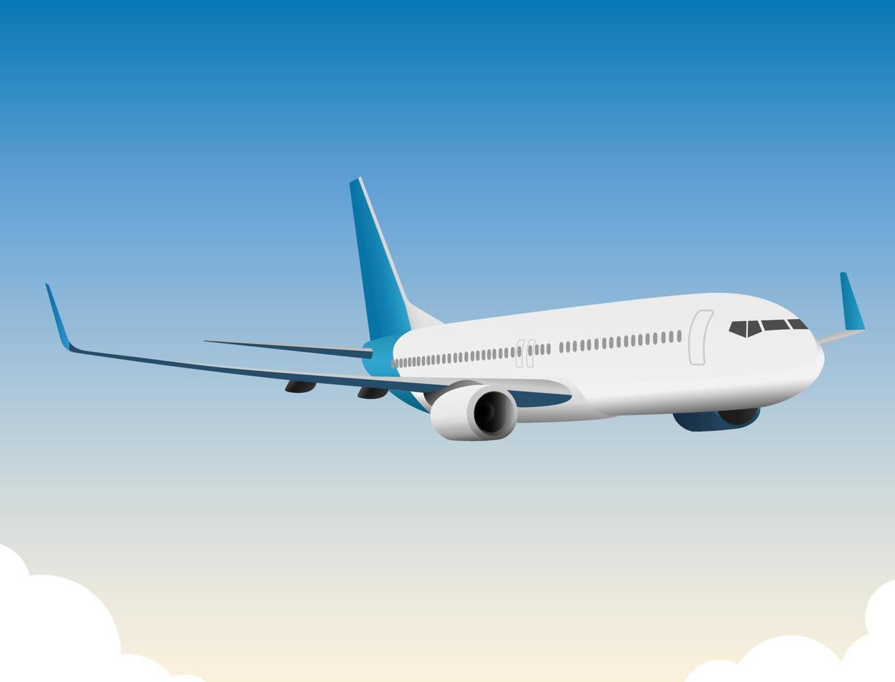 Flugzeug mit blauem Heck, das unter blauem Himmel fliegt vektor