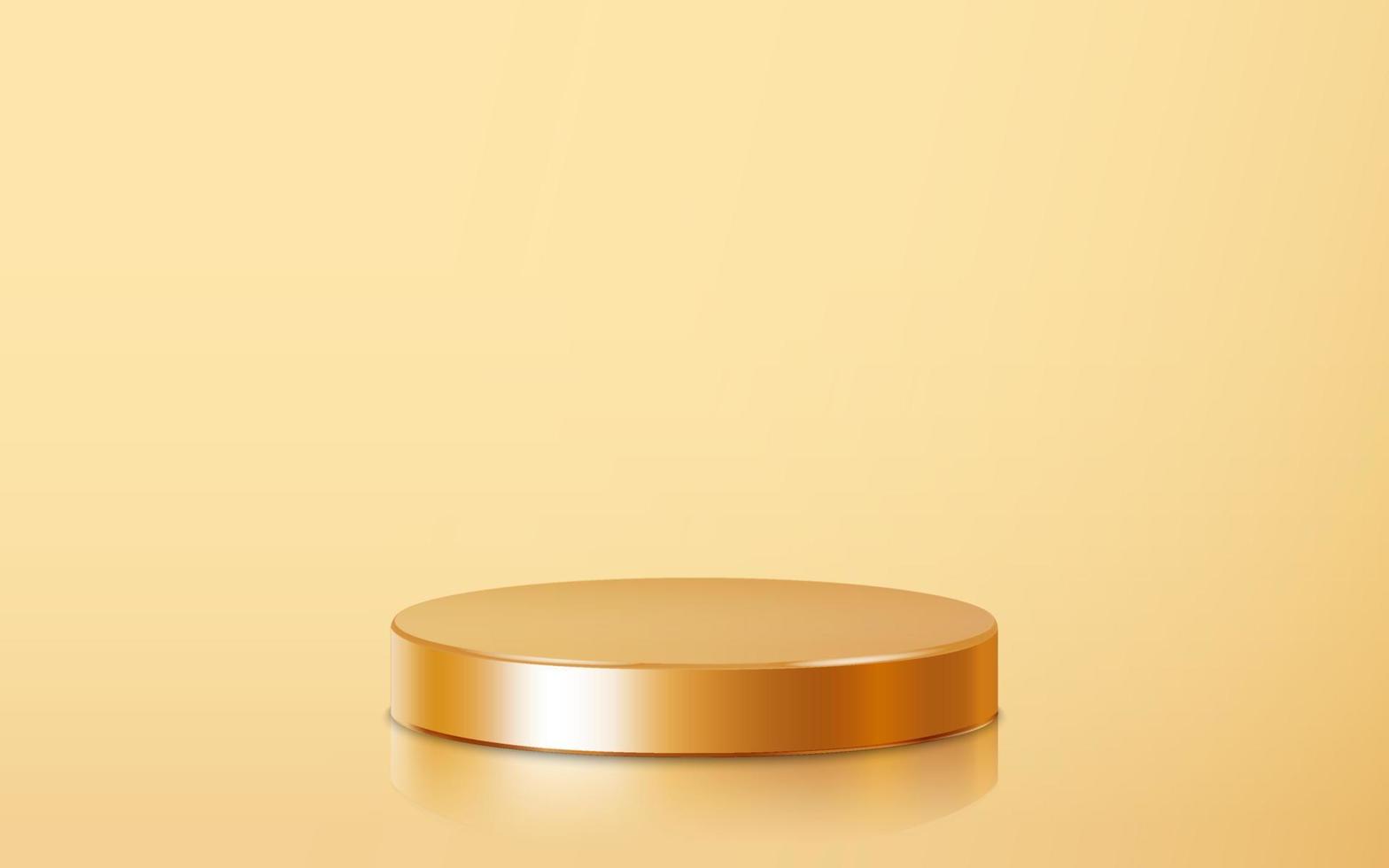 realistische goldene leere produktpodiumszene lokalisiert auf goldenem hintergrund. geometrische metallische runde form für das produktbranding. Goldzylinder-Mock-up-Szene. 3D-Vektor-Illustration-Hintergrund vektor
