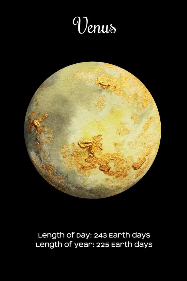 aquarell planet venus auf dunkelschwarzem hintergrund. Venus-Abbildung vektor