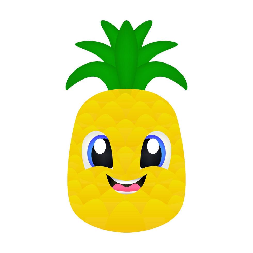 ananas frukt illustration med sött och gladt ansikte ljus och fräsch färg, lämplig för juice dryck förpackning, restaurang, vegetarian, jordbruk, vitamin, näring, utskrift vektor