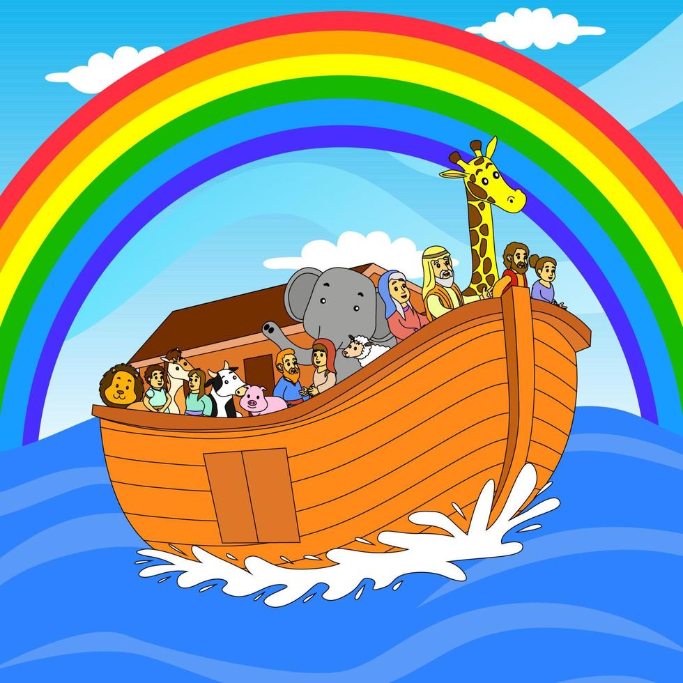 Noah und die Arche, Kinderbibelillustrationen, Poster, Christentum, Websites, Druck und mehr vektor