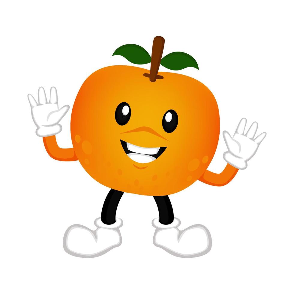 orange maskot med glatt och viftande ansikte, lämplig för barnboksillustration, matförpackningsdesign, mjölklåda, utskrift, vegetarisk, café, vitamin och andra vektor