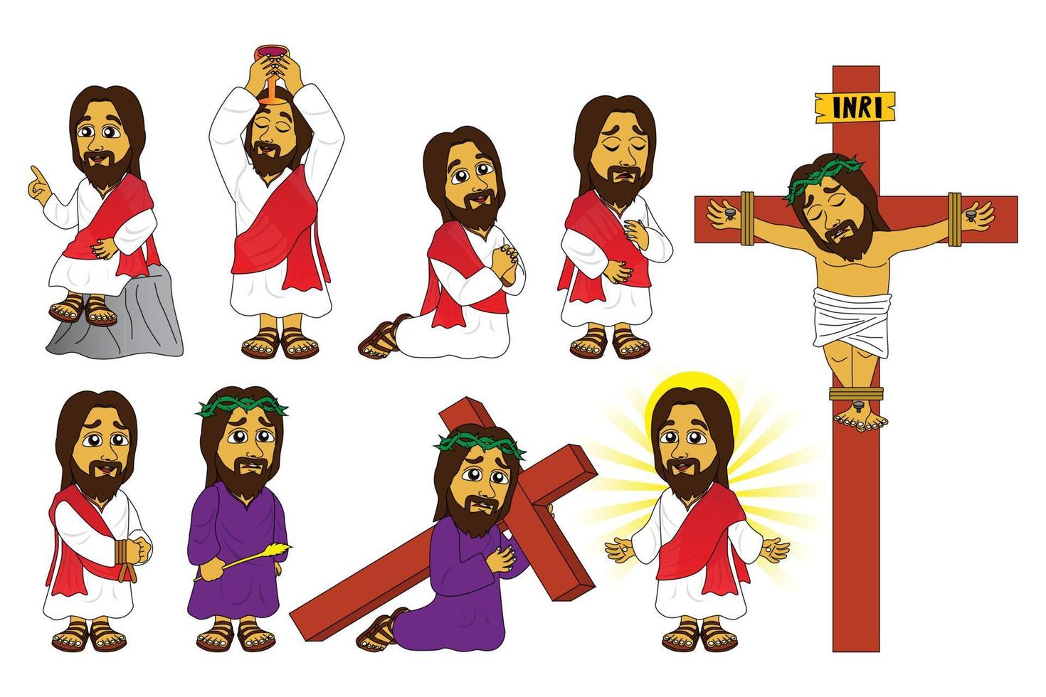 jesus karaktärsuppsättningar, barnbibelberättelser, tecknade serier, serier, kawai, tryck, affischer, webbplatser och mer vektor