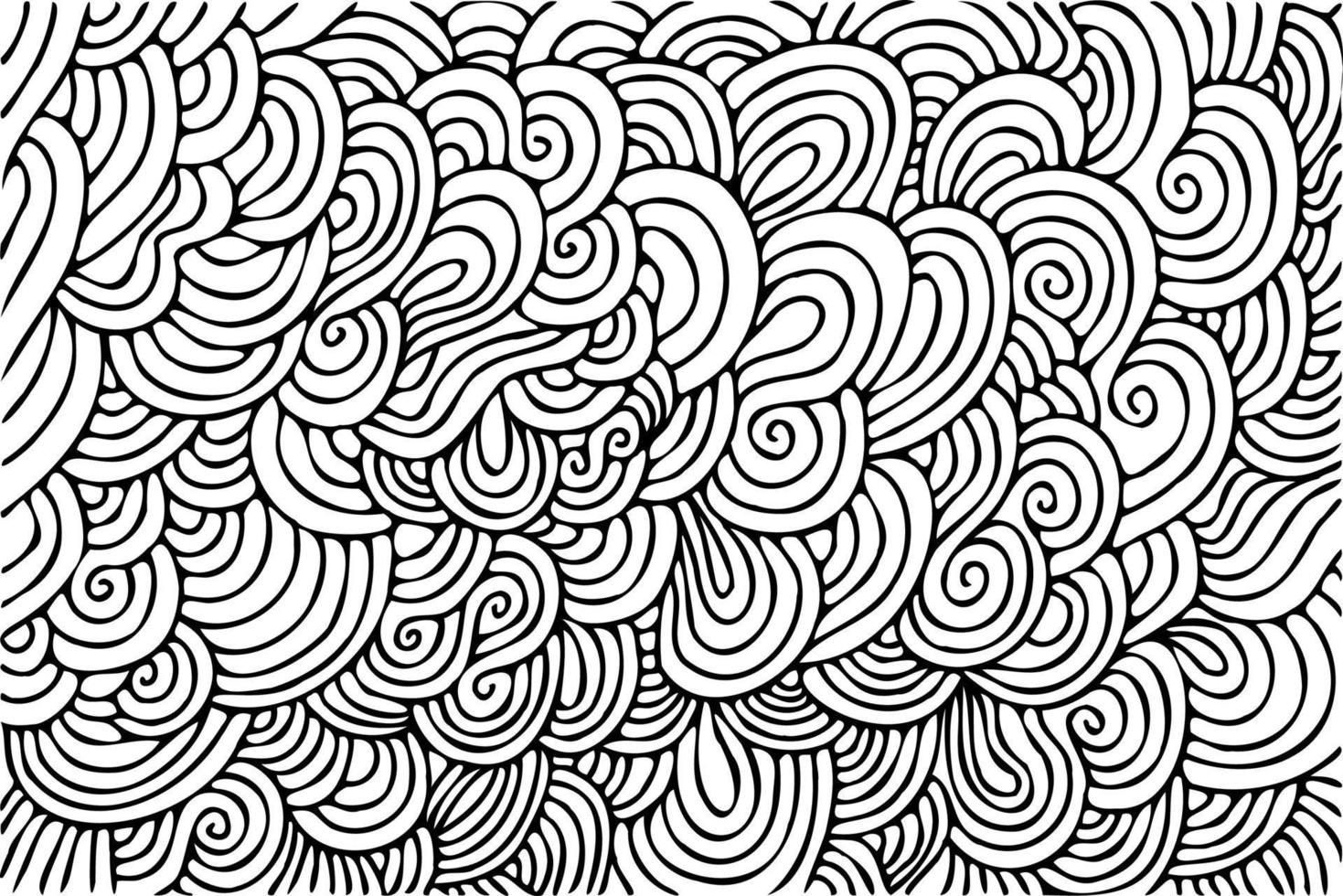 geschweifte Linien, abstrakte Kunst Hintergrund. zusammengerollte Striche in Schwarz und Weiß. wirbel und wirbel, halbkreise, linearer vektormusterhintergrund vektor