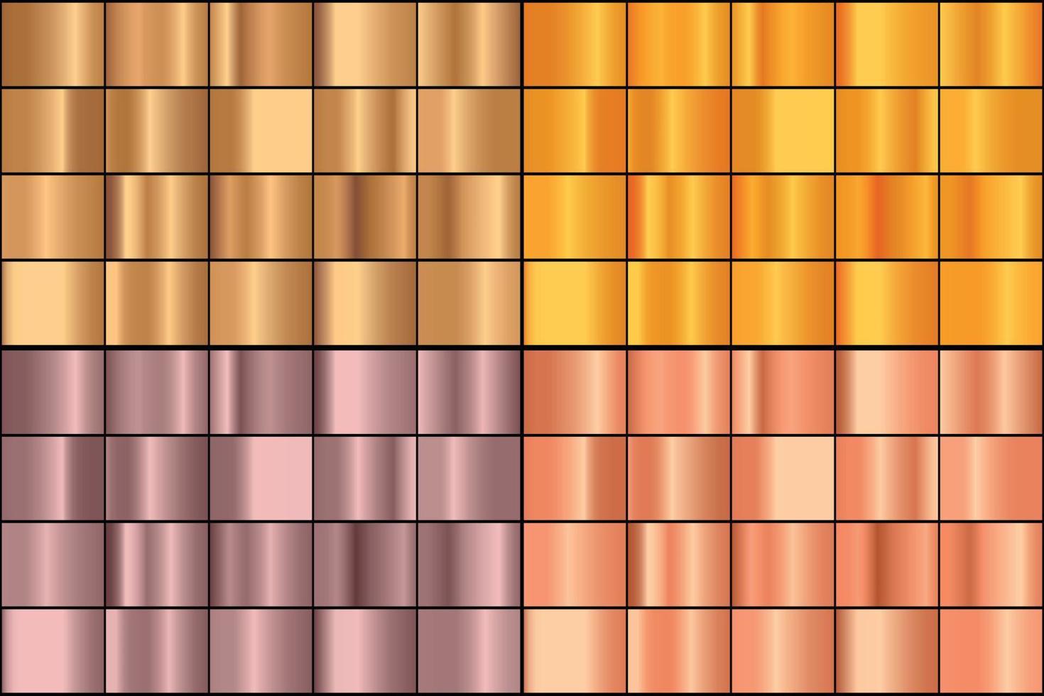 Vektorsatz von Gold- und Bronzemetallgradienten. vektor