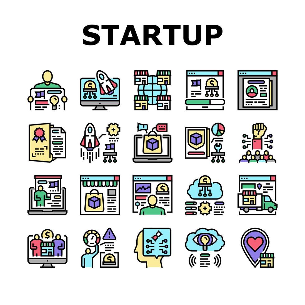 Startup-Geschäftsidee, die Ikonen startet, stellte Vektor ein