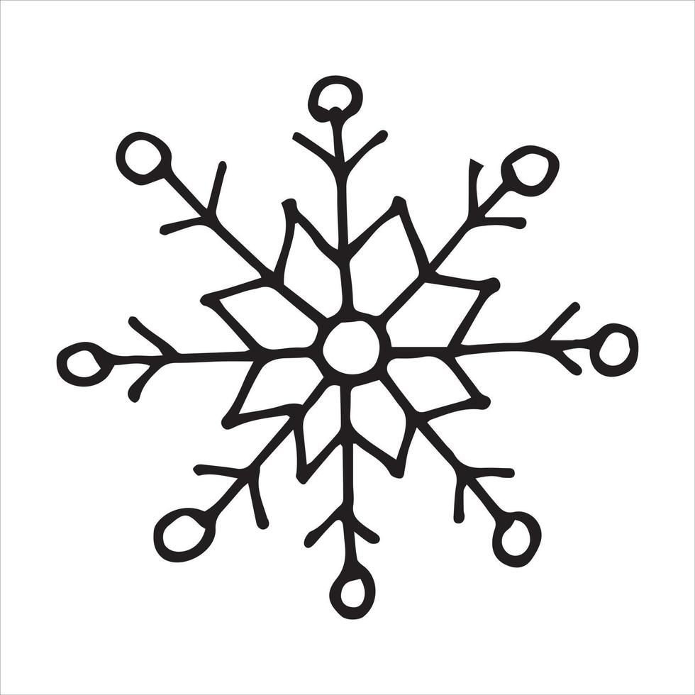 vektor illustration i doodle stil. söt enkel snöflinga. snöflinga i skandinavisk stil, linjeteckning isolerad på vit bakgrund. ClipArt