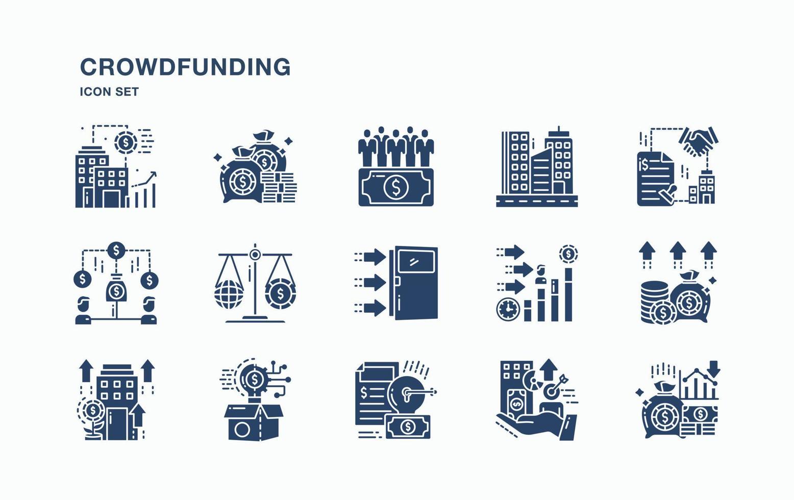 crowdfunding och företagsikonuppsättning vektor