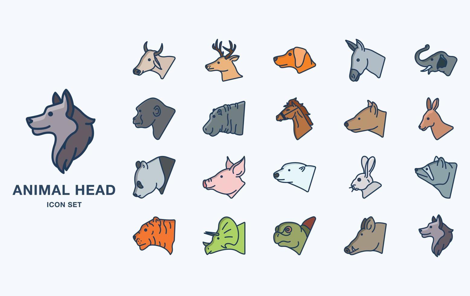 Vielzahl von Tierkopfsymbolen mit Seitenansicht vektor