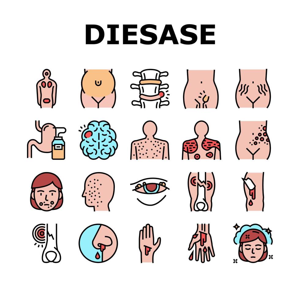 Sammlung von Symbolen für Krankheitsgesundheitsprobleme stellte Vektor ein