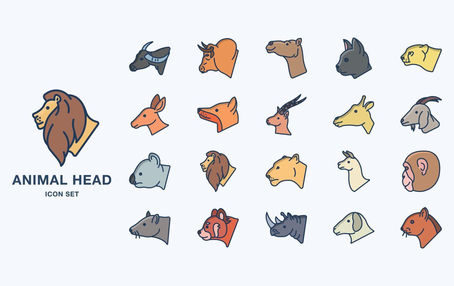 Vielzahl von Tierkopfsymbolen mit Seitenansicht vektor