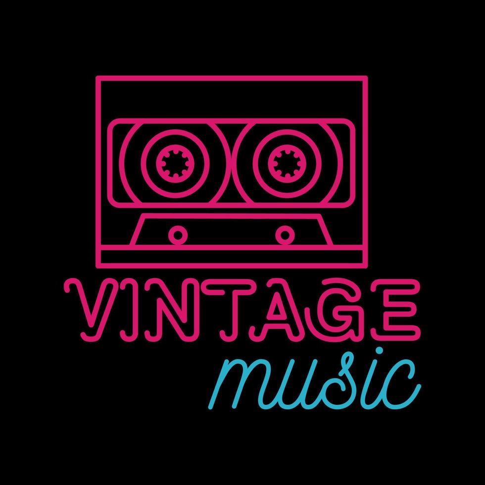 Vintage-Musik-Logo-Vektorvorlage mit Neon-Stil vektor