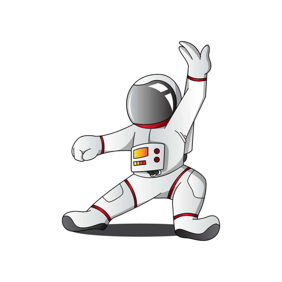 astronaut, der kungfu-aktionsmaskottchenkarikatur tut vektor