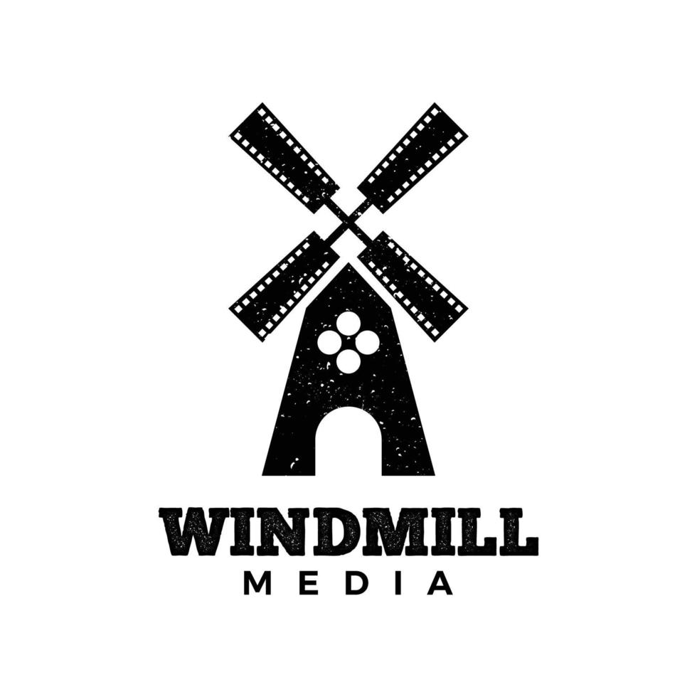 Logo-Vektorvorlage für Windmühlenfilmmedien vektor