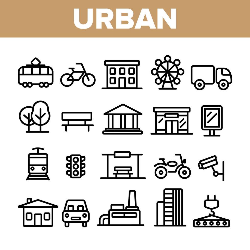 urban, Stadtleben dünne Linie Symbole gesetzt vektor