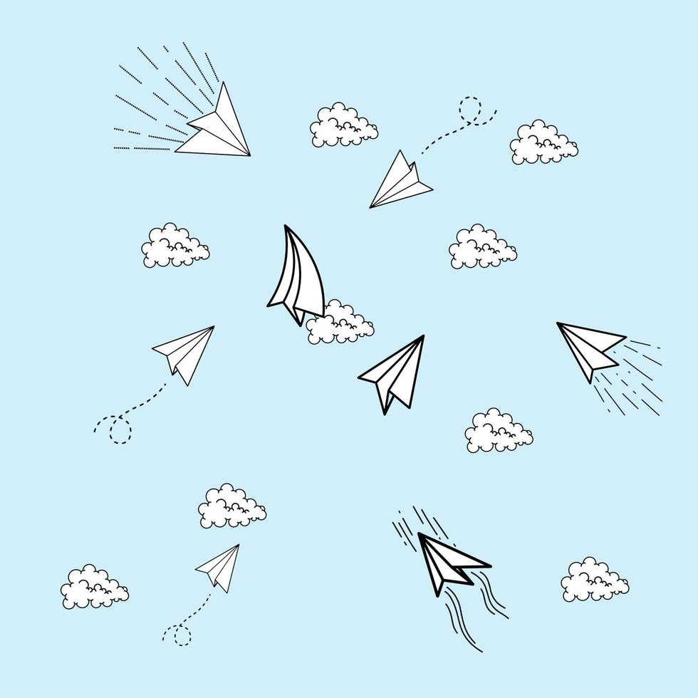 Papierflieger mit Wolke auf blauem Hintergrund vektor