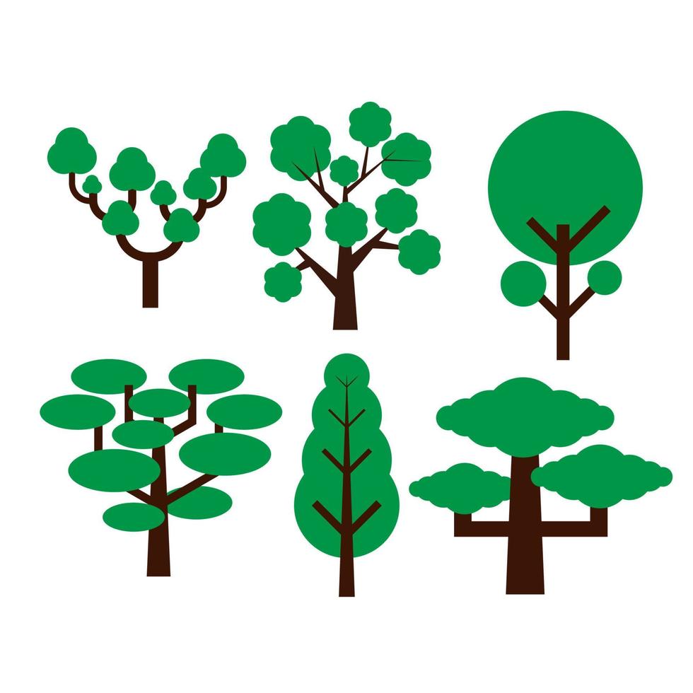 platt geometriska träd vektor illustration bunt set