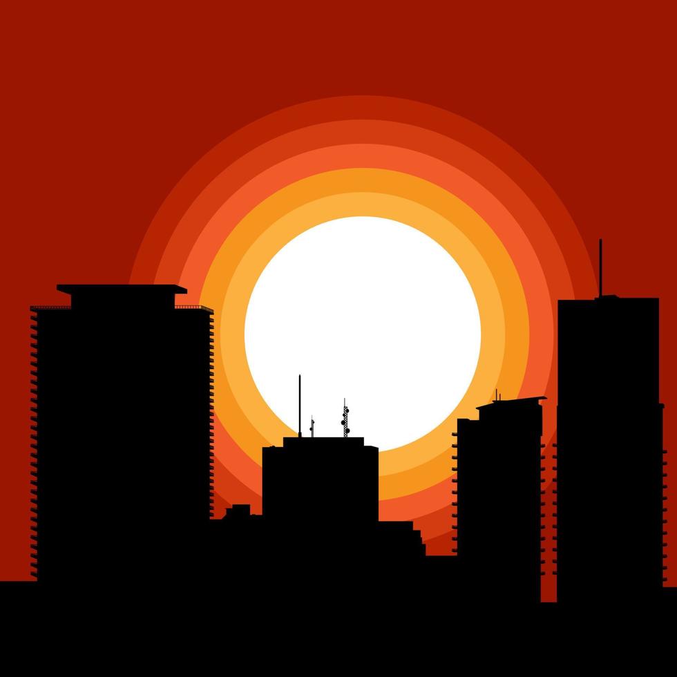 siluett av byggnader med solnedgång lanscape illustration vektor