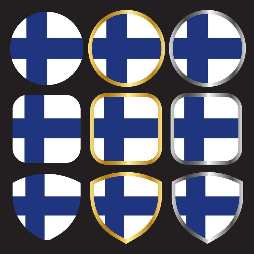 Finland flagga vektor ikonuppsättning med guld och silver kant