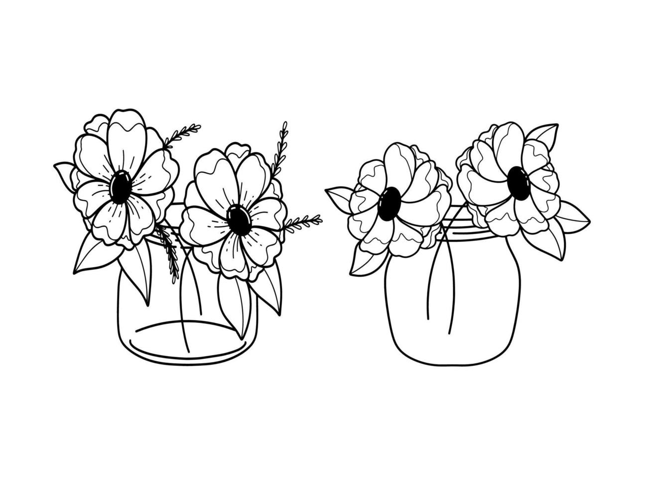 handgezeichnete Illustrationen zwei Blumen in Gläsern vektor