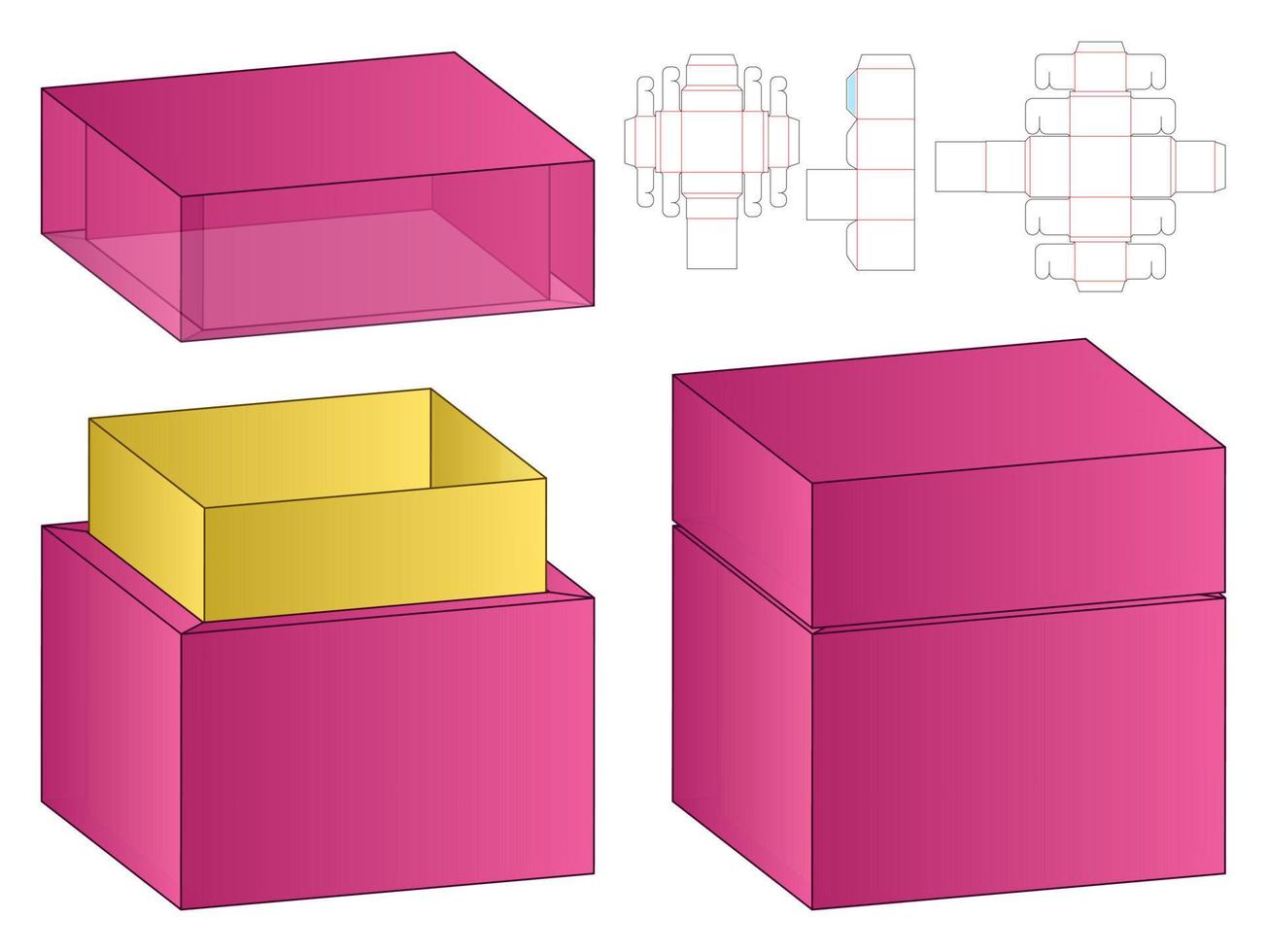 låda förpackning stansad mall design. 3d mock-up vektor