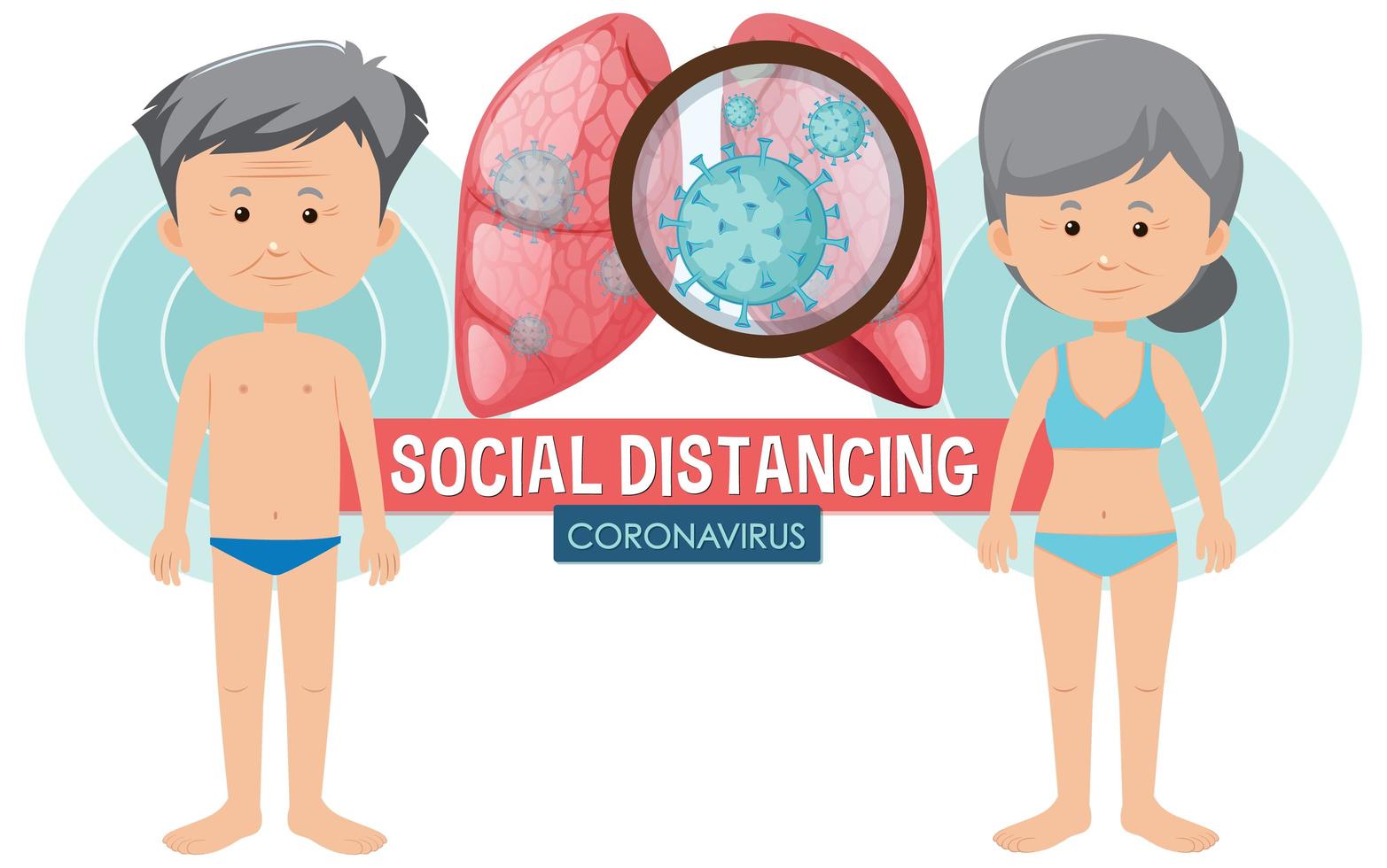 Coronavirus ältere Menschen betroffen und soziale Distanzierung vektor