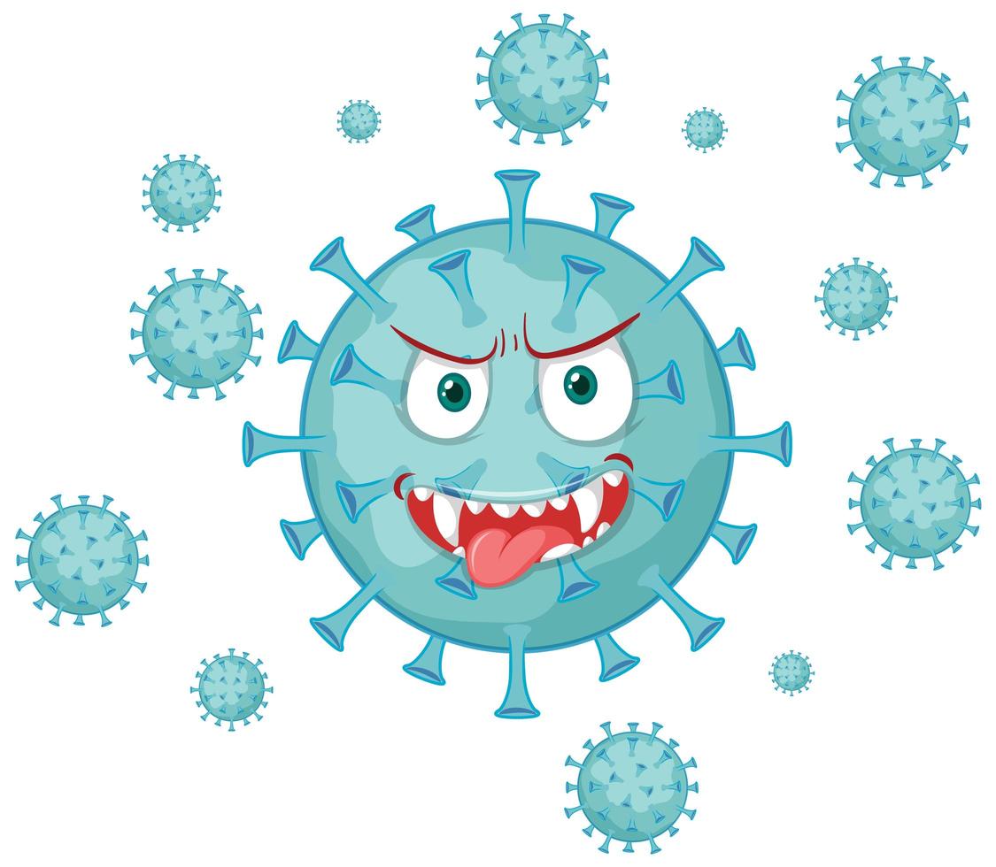 coronaviruscell med läskigt ansikte vektor