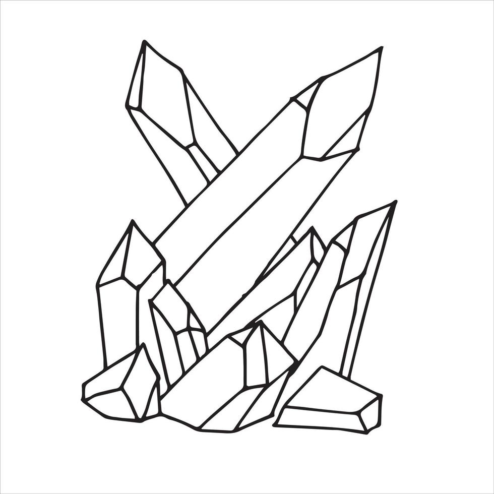 Vektorstrichzeichnung im Doodle-Stil. Kristalle. isoliert auf weißem Hintergrund einfache Zeichnung von Kristall, Mineral. vektor