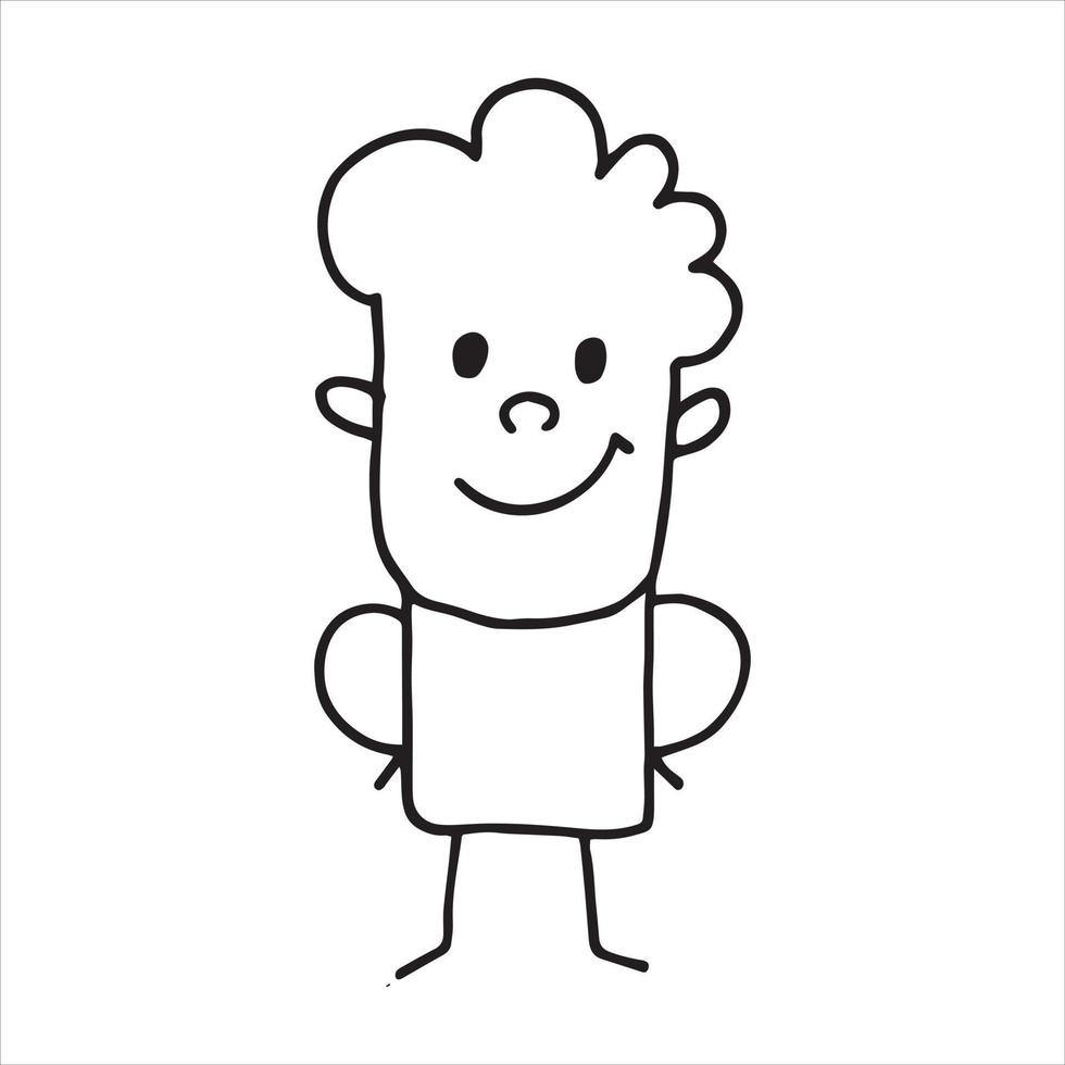 Vektorillustration im Doodle-Stil. eine Person ist in einem Zustand der Freude, des Glücks. süßer Charakter für Kinder, menschliche Emotionen. isoliert auf weißem Hintergrund Mann Charakter. Strichzeichnung vektor