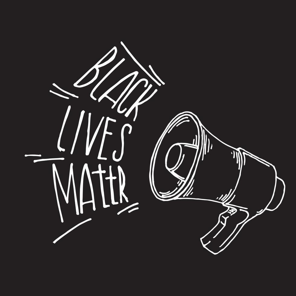 Vektorillustration im Doodle-Stil. Megaphon und Inschrift Black Life Matter. Symbol des Kampfes für Bürgerrechte, Rechte der Schwarzen, kein Rassismus. vektor