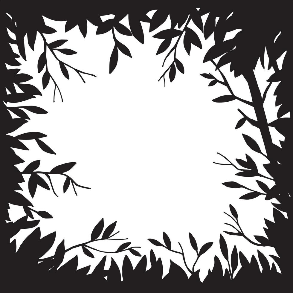 vektor svartvit ritning, ram. magisk, sagoskog, en ram av löv och grenar. bakgrund för gratulationskort, bok. design för halloween