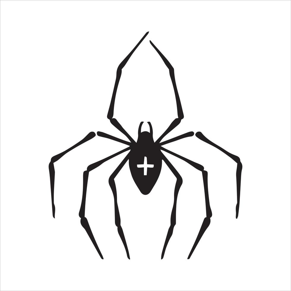 einfache Strichzeichnungsvektorillustration. Spinne. Schwarz-Weiß-Zeichnung, Silhouette einer Spinne. Halloween-Symbol, Magie, Hexerei, Mystik. isoliert auf weißem Hintergrund. vektor