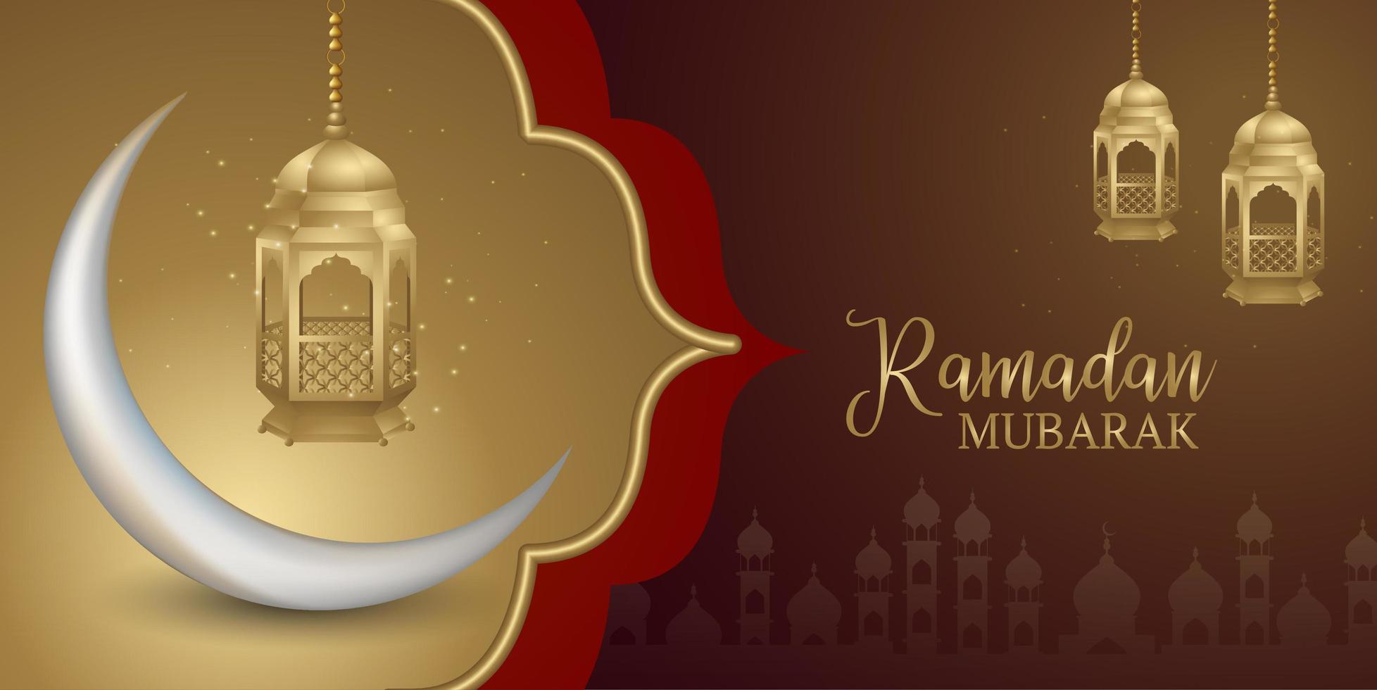 Ramadan Kareem islamische braune und rote Social-Media-Banner vektor