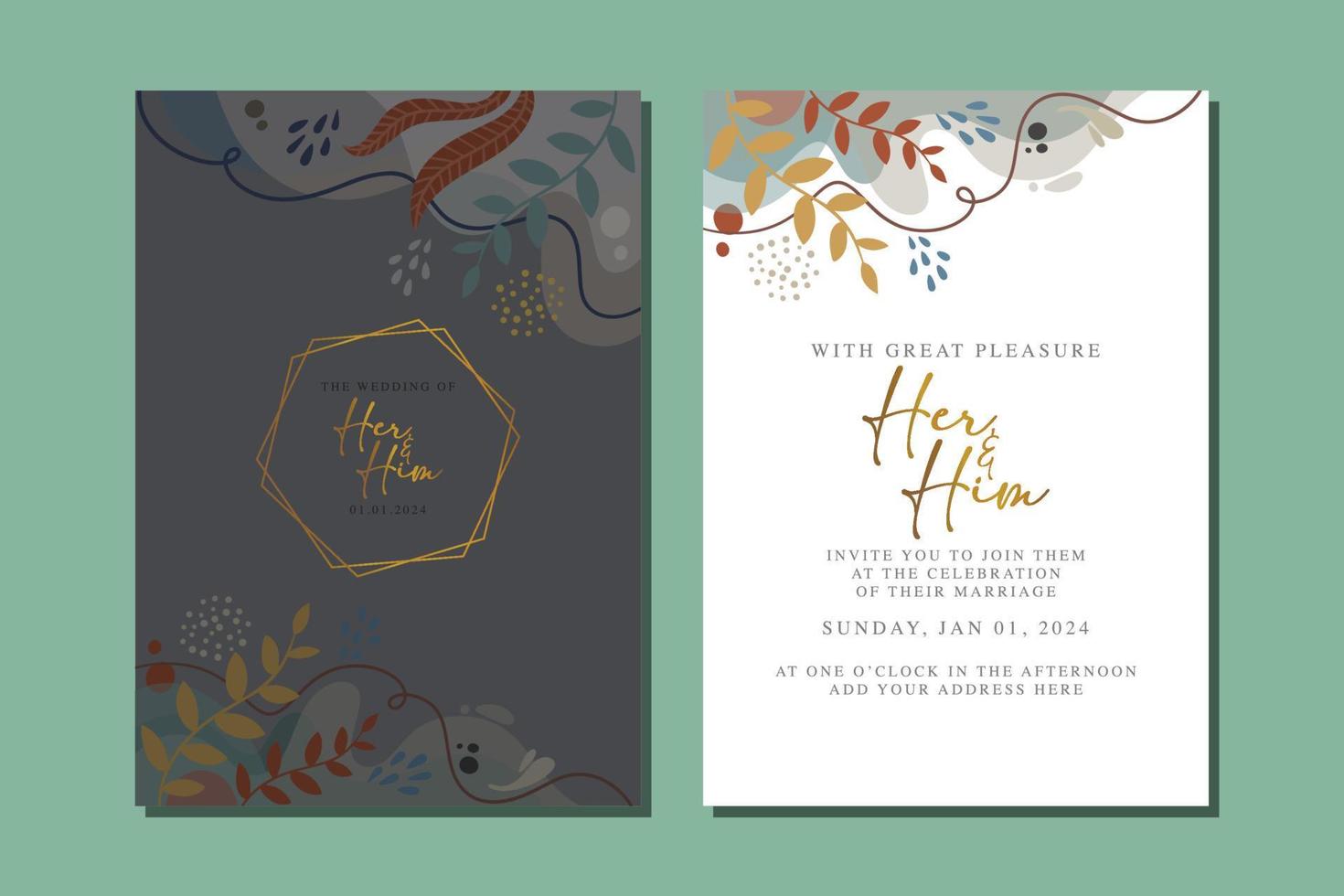 elegant blommigt bröllopsinbjudningskort i skandinaviska färger vektor