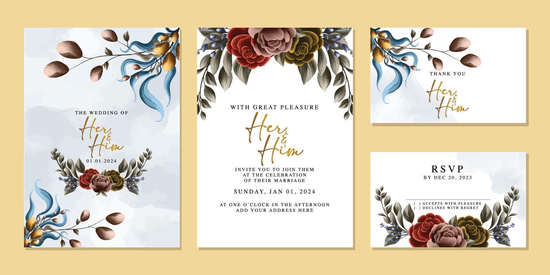 elegant blommigt bröllopsinbjudningskort i skandinaviska färger vektor