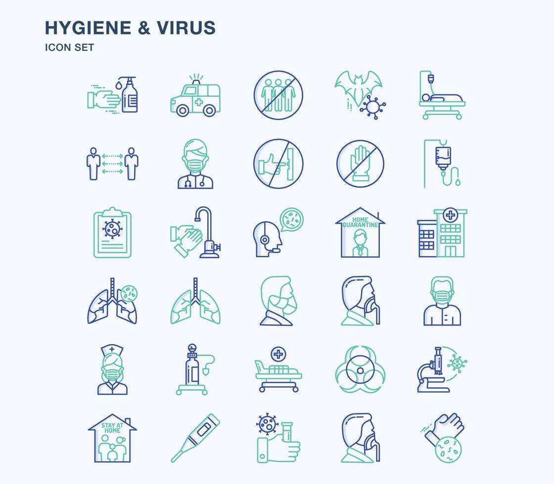 hygiene und covid virus skizzieren farbiges symbolset vektor