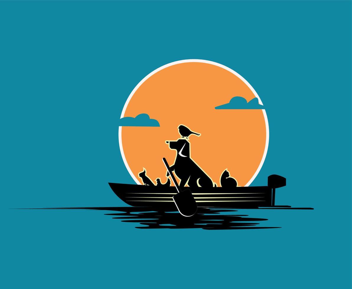 husdjur på en båtlogotyp. charmig logotyp för ett gäng husdjur på en båt, denna logotyp är lämplig för företag inom husdjursbranschen. vektor