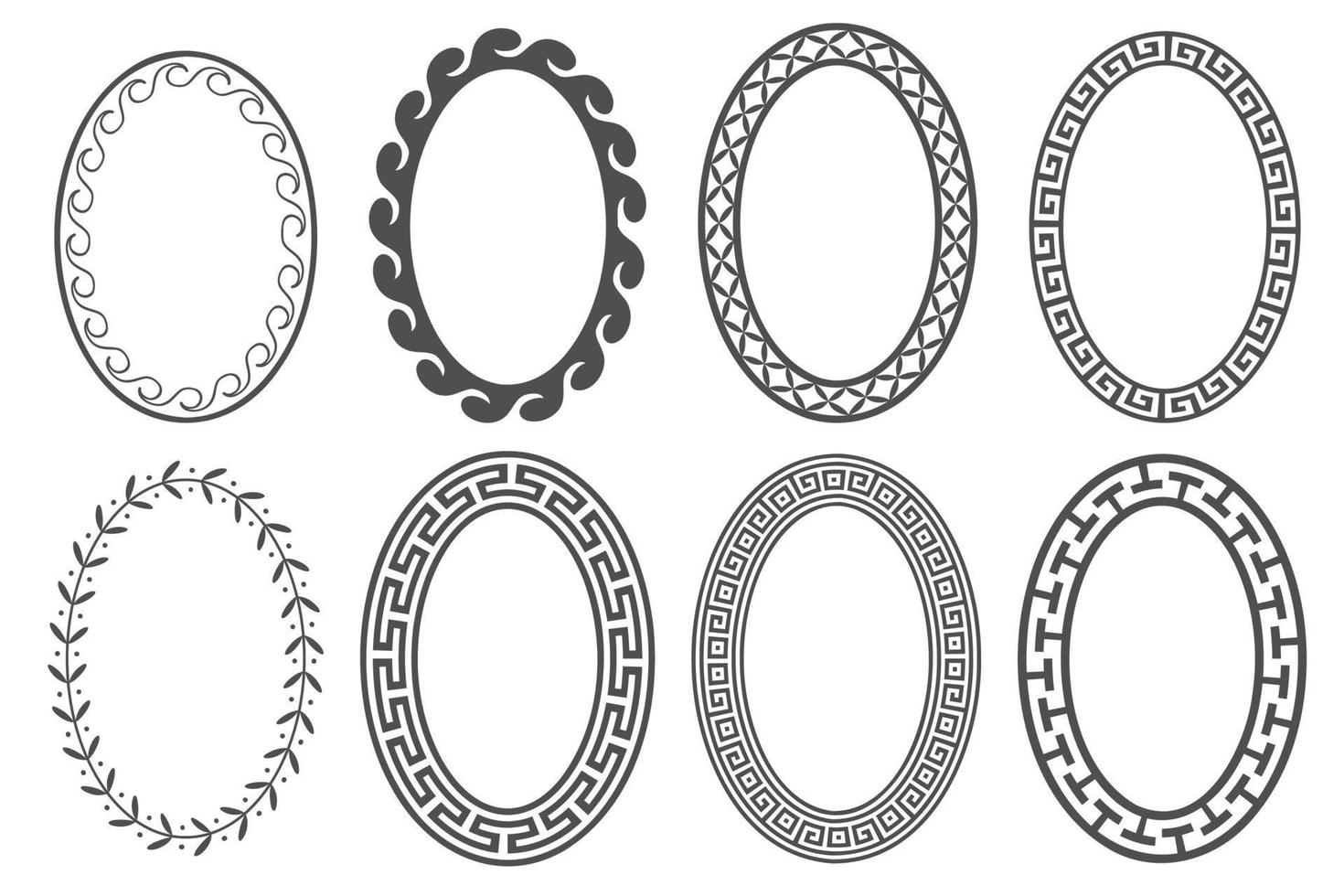 grekisk nyckel oval ram set. cirkelbårder med slingrande ornament. ellips gamla mönster. vektor