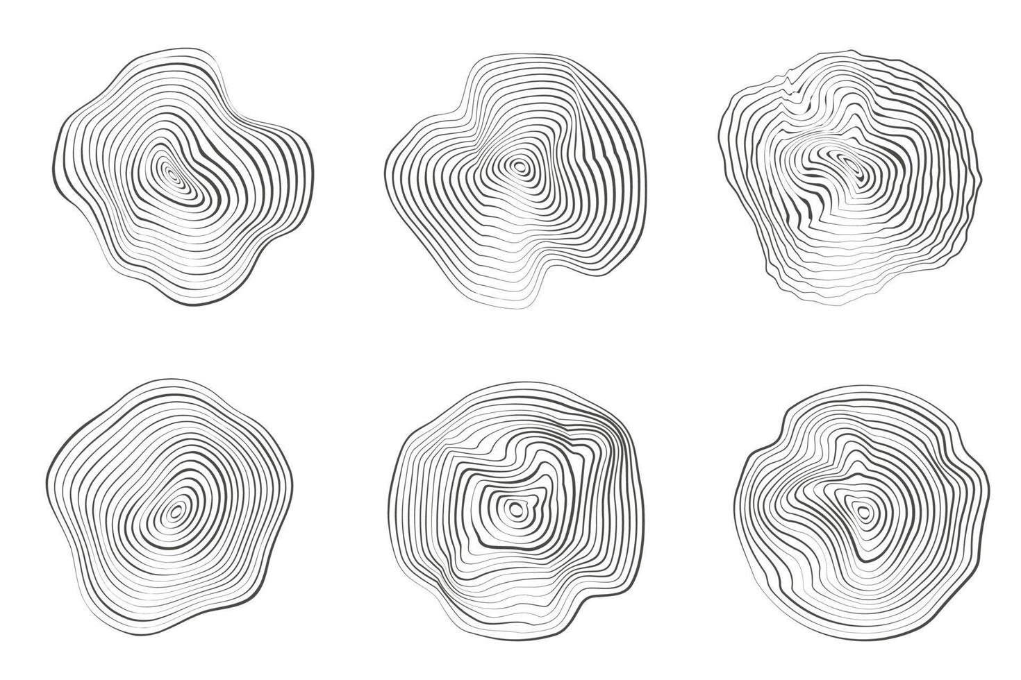 Baumringe aus Holz. abstrakte Topographiekreise. organische Texturformen. vektorumrissillustrationen eingestellt. vektor