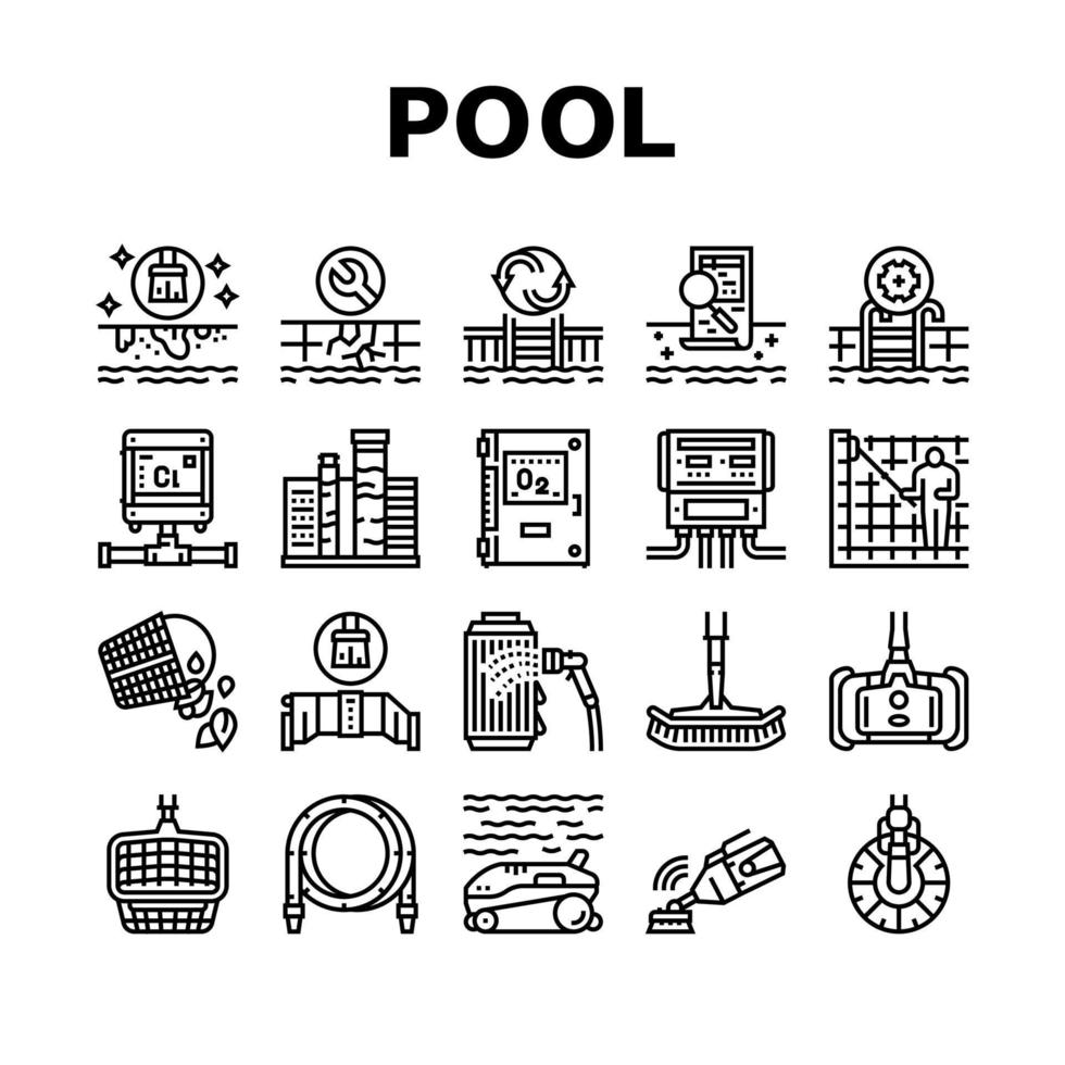 pool rengöring tjänst samling ikoner set vektor