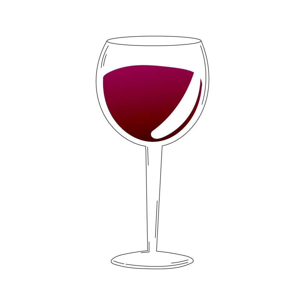 weinglas mit rotwein im schwarz-weiß-stil auf weißem hintergrund für logo oder druck, alkoholgetränk für menüdesign vektor