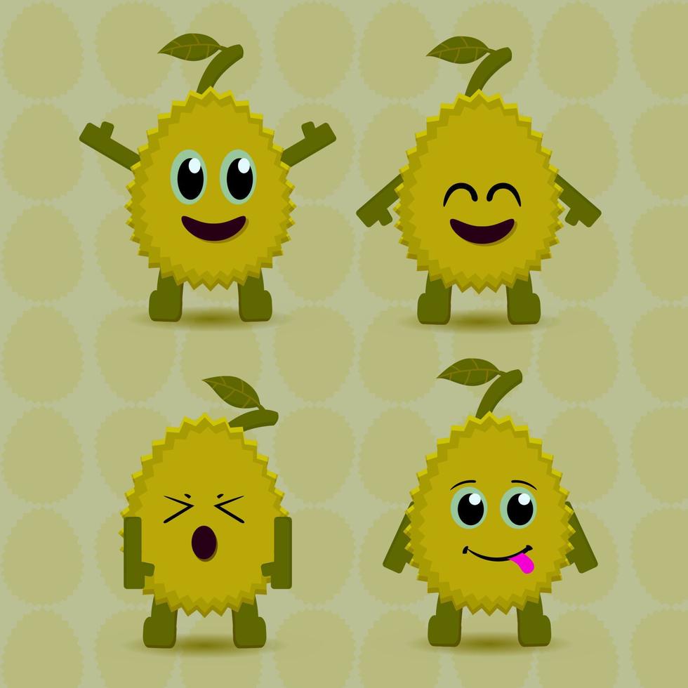 durian sticker kawaii symbol vektor design entzückende charmante tropische frucht mit gefühlsausdruck