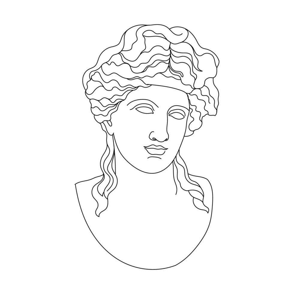Strichzeichnungen griechische Skulptur einer schönen Frau. ästhetische Statuen vektor