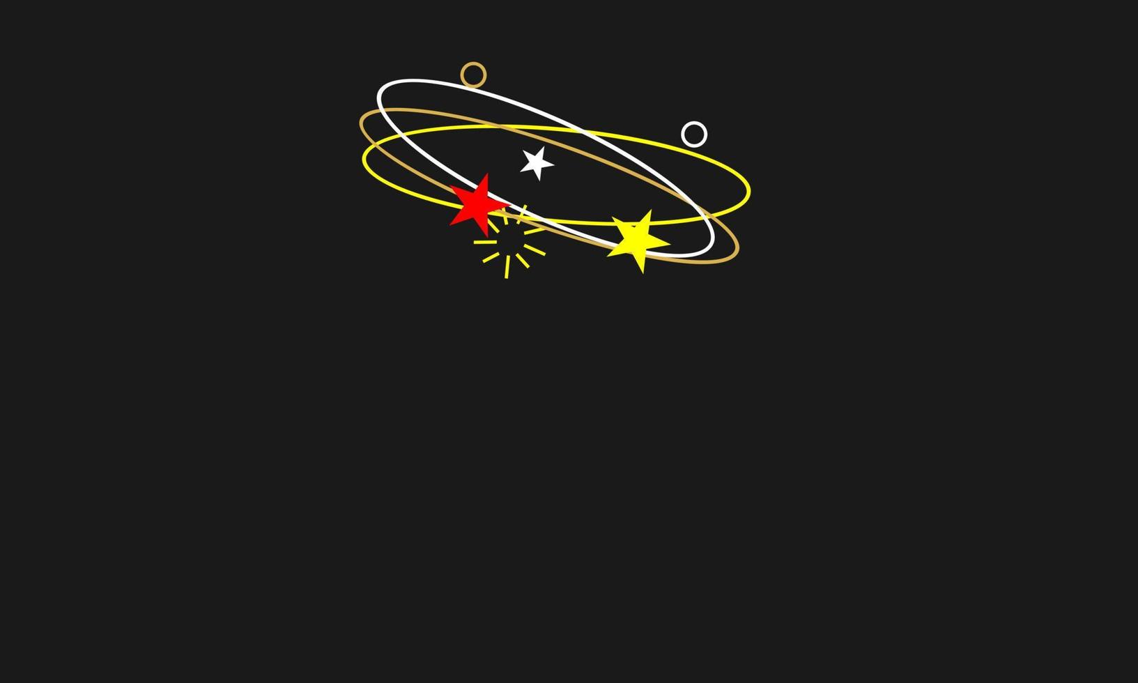 yrande uttryck. flygande stjärnor med omloppsbana spår vit, röd, gul färg på svart bakgrund. vektor