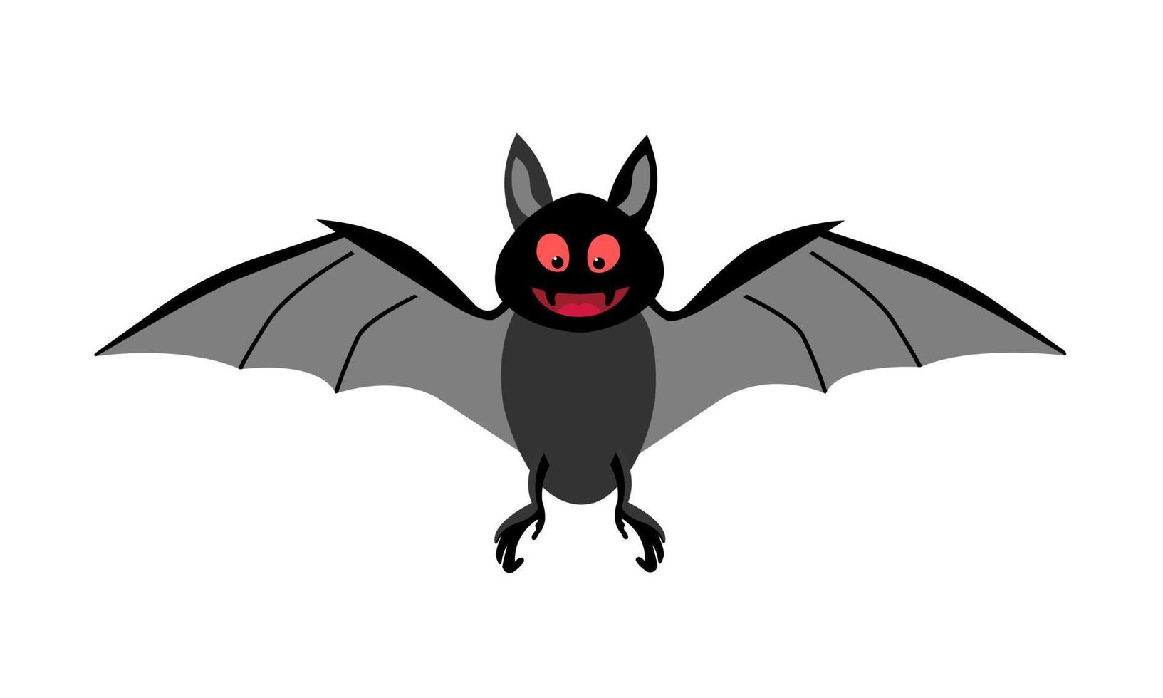 Cartoon kleine Fledermaus fliegt. Vampir gruselige rote Augen. die einzigen Säugetiere, die fliegen können. Halloween-Symbol auf weißem Hintergrund. vektor